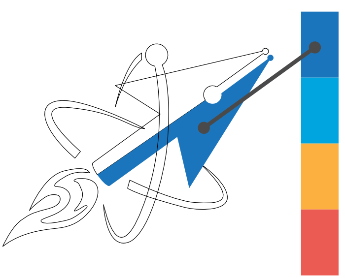 Flèche des logiciels de PAO transformée en fusée créé avec contours et nuancier des couleurs sur le côté pour symboliser le graphisme, Logotype Arnaudcom Webdesign et Infographie Gisors, création de sites internet et communication